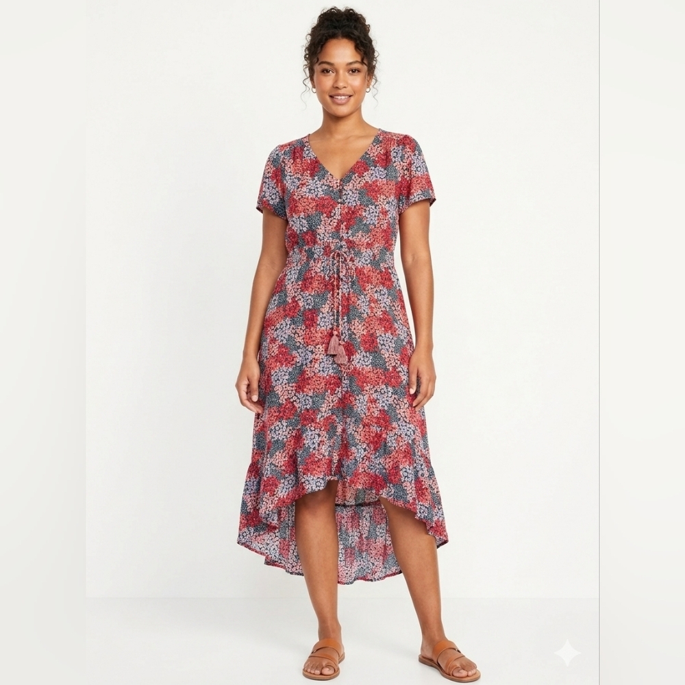 Knox Rose Midi Dress with Floral Print and Tassels - Size L